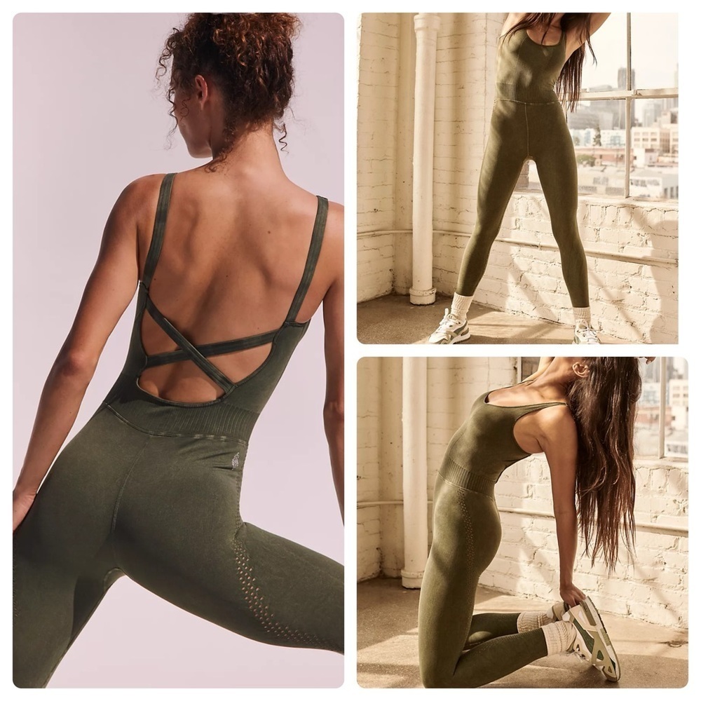 NWOT Free People Movement Good Karma Onesie Jumpsuit In Disco Lime